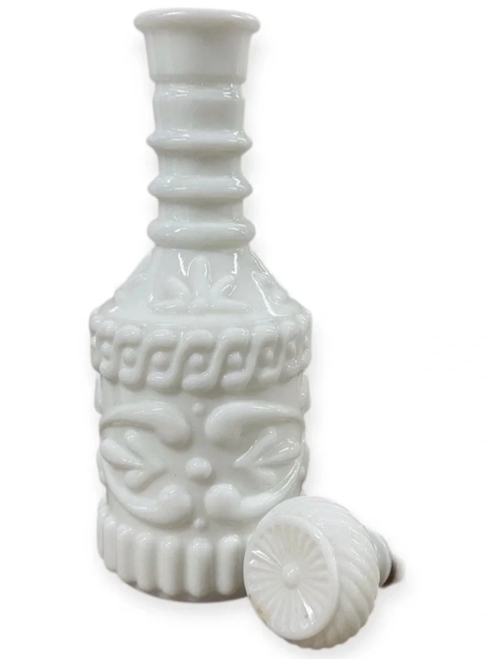 Vintage Milk Glass Cruet Decanter Bottle w Stopper PAT 1908 11.5” White
